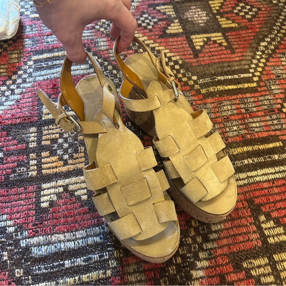 Ralph Lauren Collection Suede Fisherman Cork Wedge Sandals size 8 - Picture 9 of 9